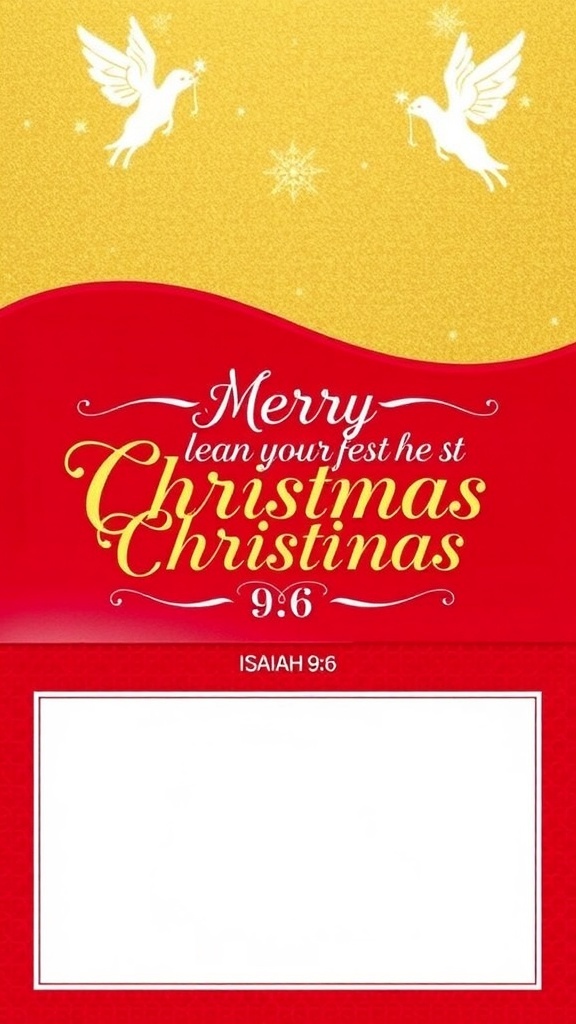 Christmas card design with Isaiah 9:6 verse, decorated with stars and angels.